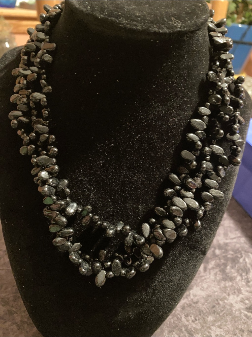 Black Multi-Strand Beaded Statement Necklace